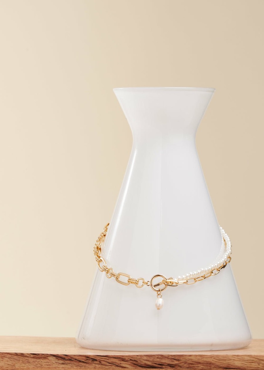 Accessoires LA FEE maraboutee | Collier Multichaines Asymetriques Perle D'Eau Douce Light Gold