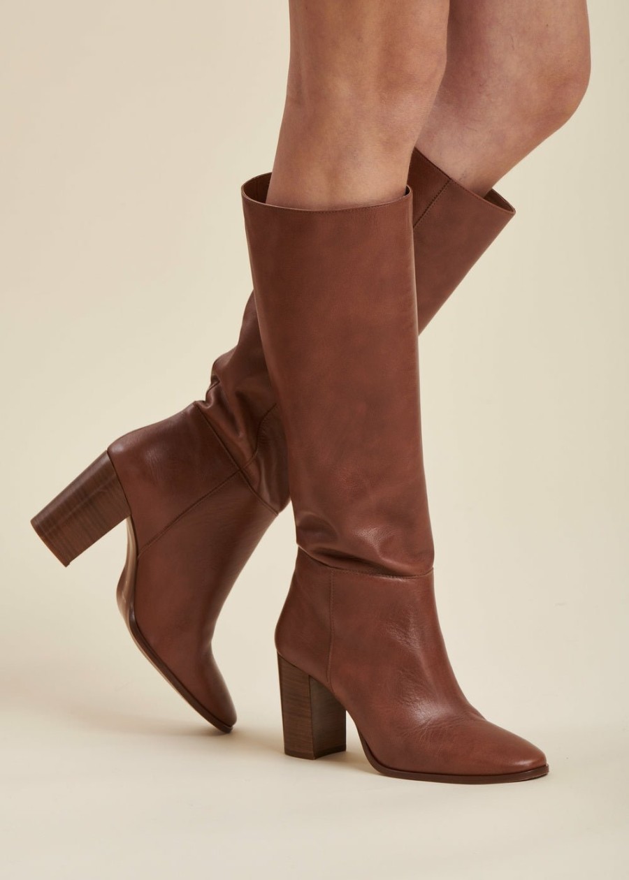 Accessoires LA FEE maraboutee | Bottes A Talons En Cuir De Vachette Cognac