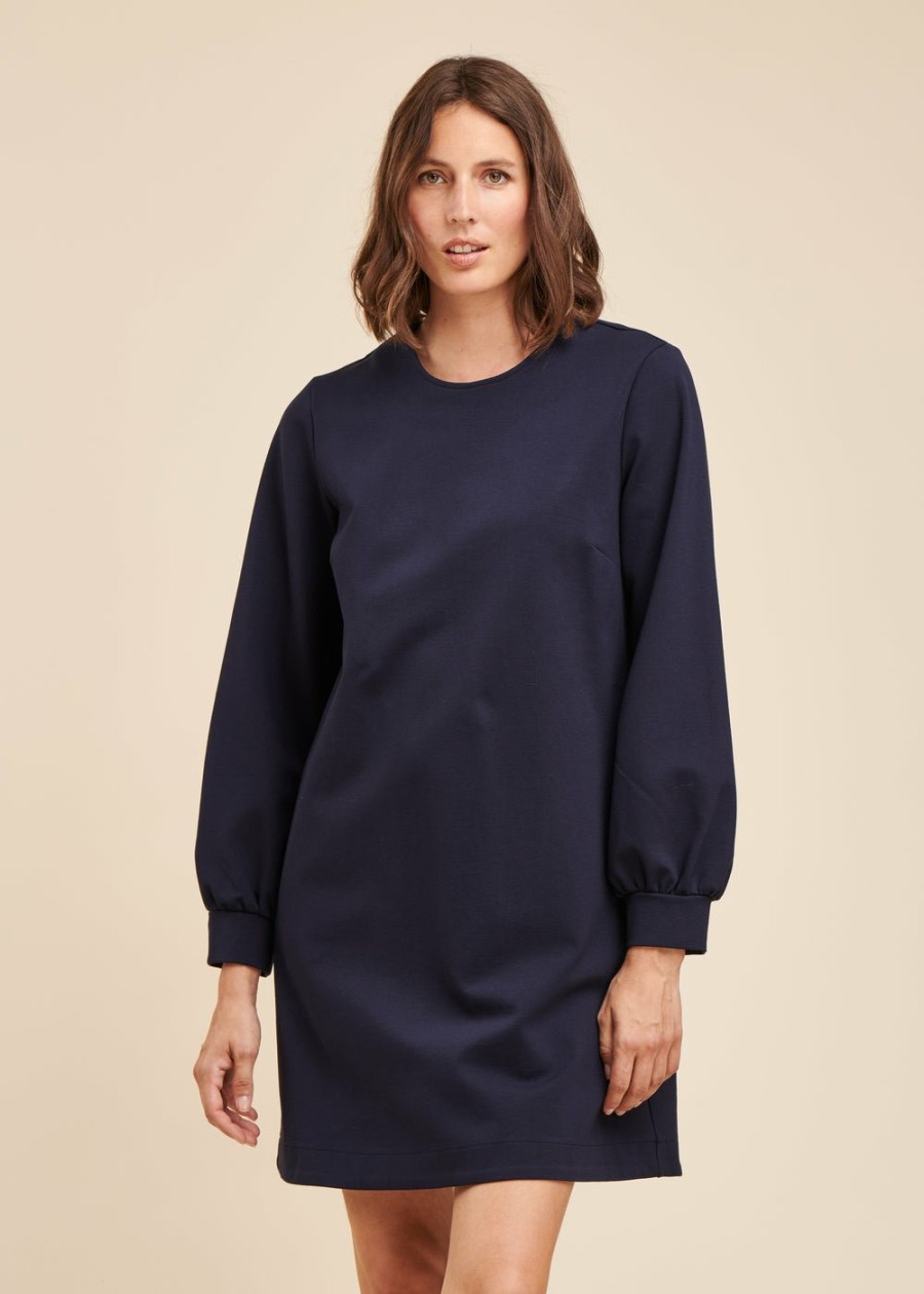 Pret-A-Porter LA FEE maraboutee | Robe Courte En Jersey Milano Bleu Encre