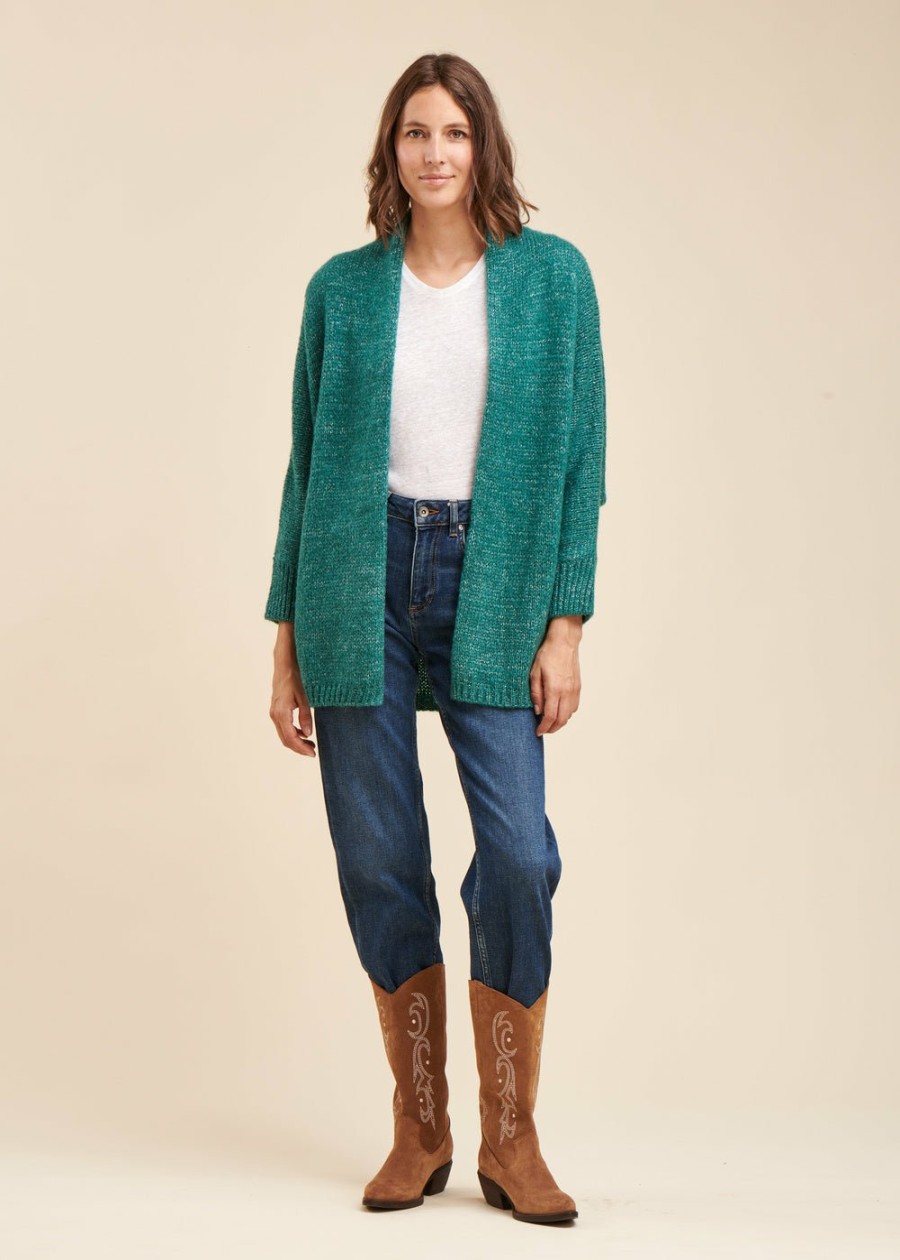 Pret-A-Porter LA FEE maraboutee | Gilet Oversize En Maille Irisee Marine