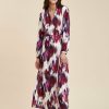 Pret-A-Porter LA FEE maraboutee | Robe Portefeuille Longue A Imprime Fleuri En Viscose Ecovero Ecru / Violet