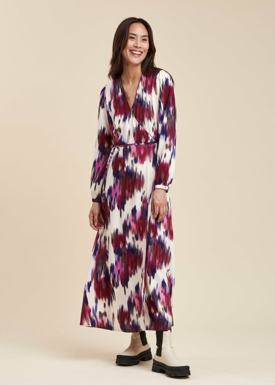 Pret-A-Porter LA FEE maraboutee | Robe Portefeuille Longue A Imprime Fleuri En Viscose Ecovero Ecru / Violet