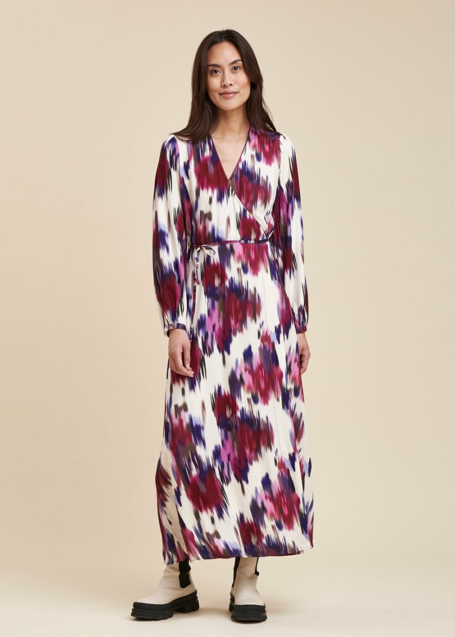 Pret-A-Porter LA FEE maraboutee | Robe Portefeuille Longue A Imprime Fleuri En Viscose Ecovero Ecru / Violet