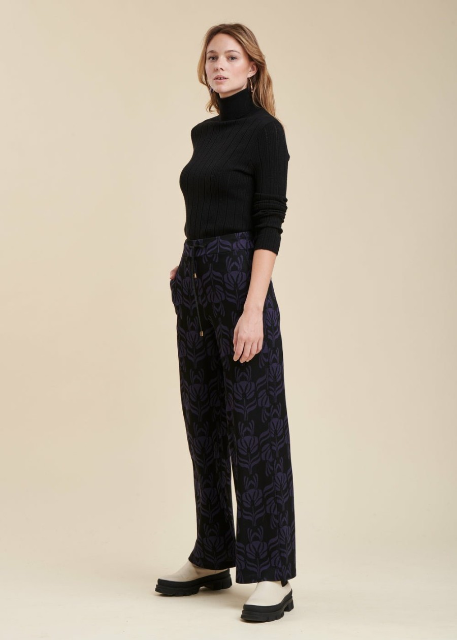 Pret-A-Porter LA FEE maraboutee | Pantalon Jersey Confortable Noir/Bleu