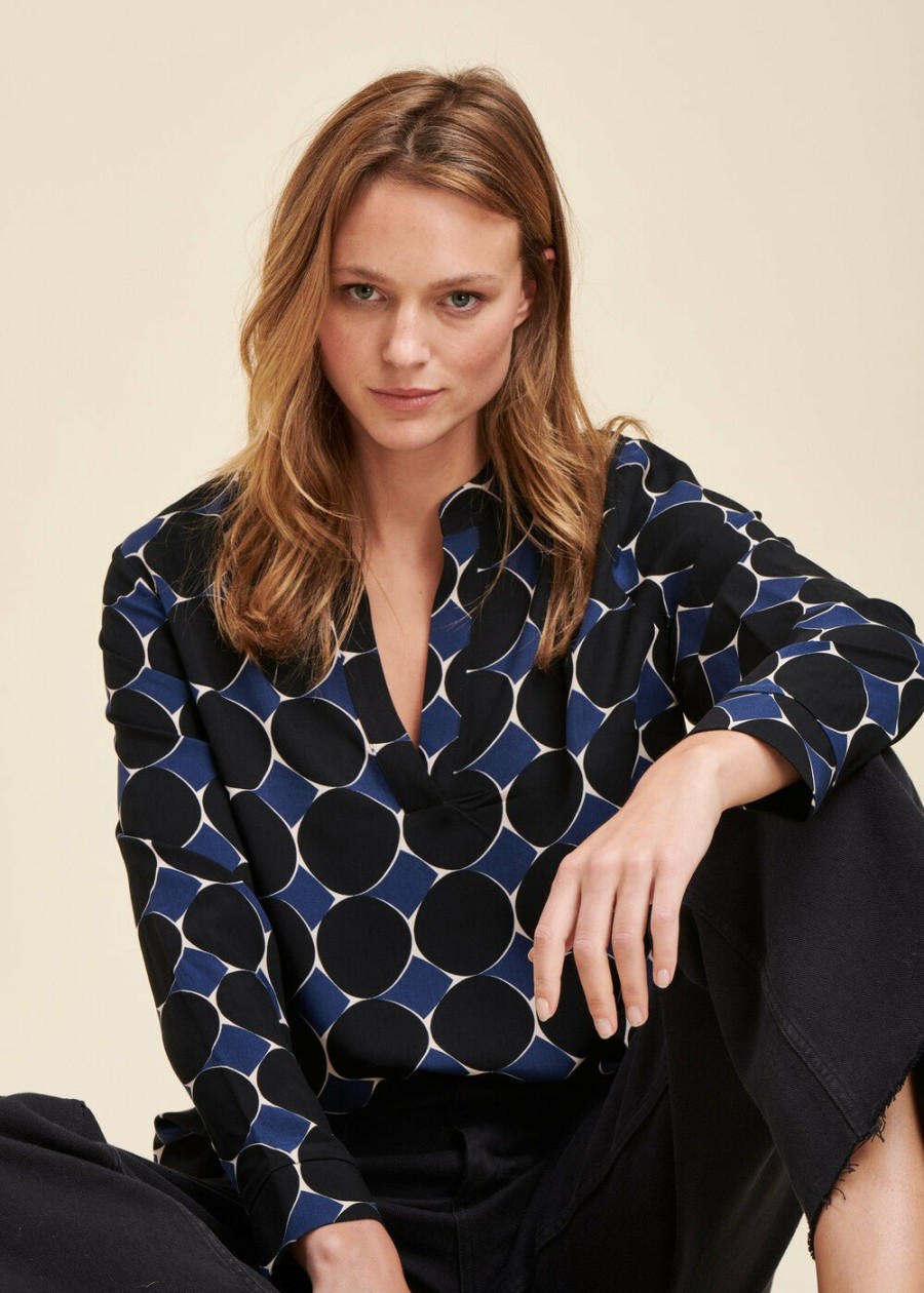 Pret-A-Porter LA FEE maraboutee | Top A Imprime Graphique En Viscose Ecovero Navy/Noir