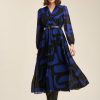 Pret-A-Porter LA FEE maraboutee | Robe Longue Plissee A Imprime Graphique Noir/Bleu