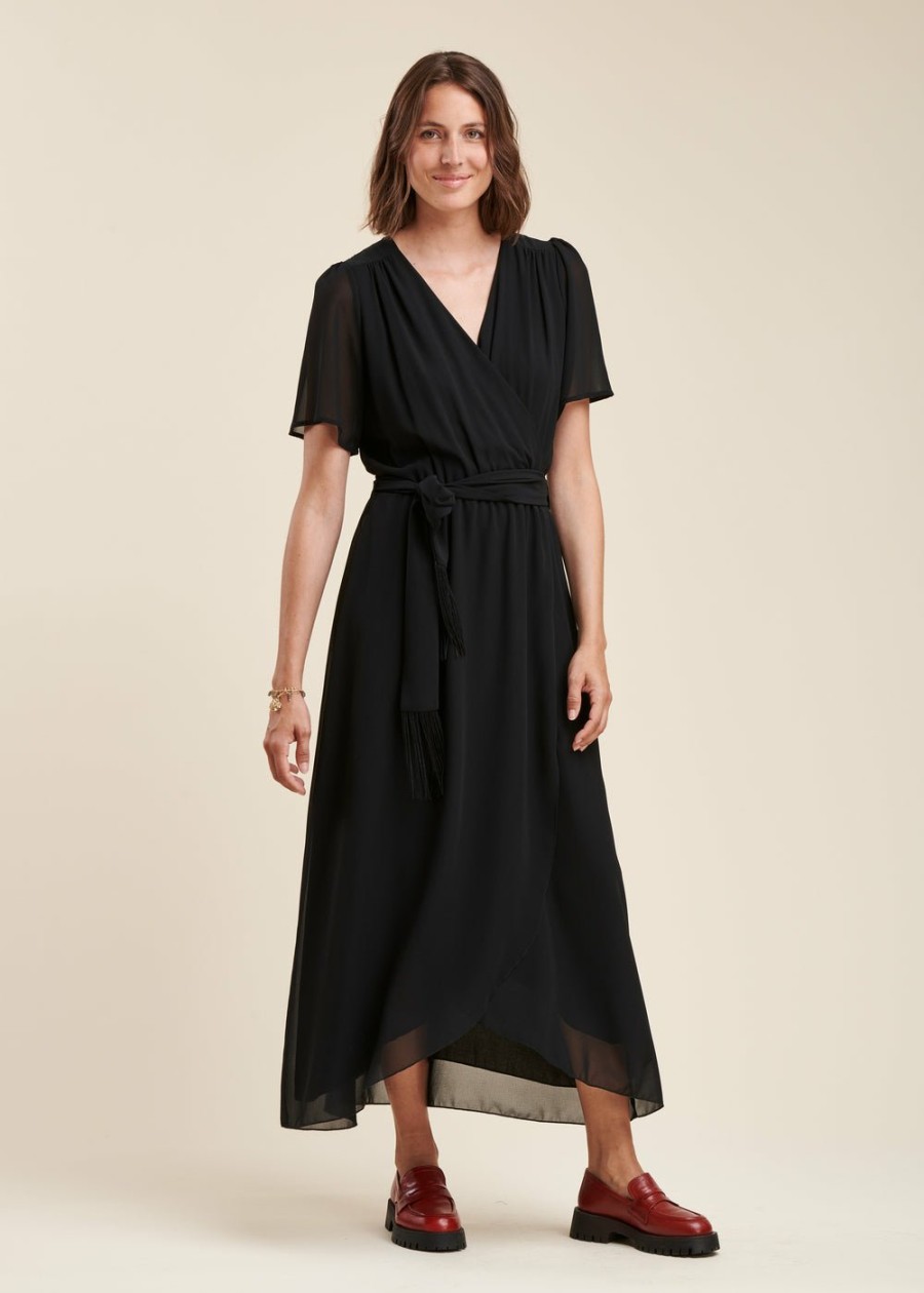 Pret-A-Porter LA FEE maraboutee | Robe Longue Cache-Coeur Noir