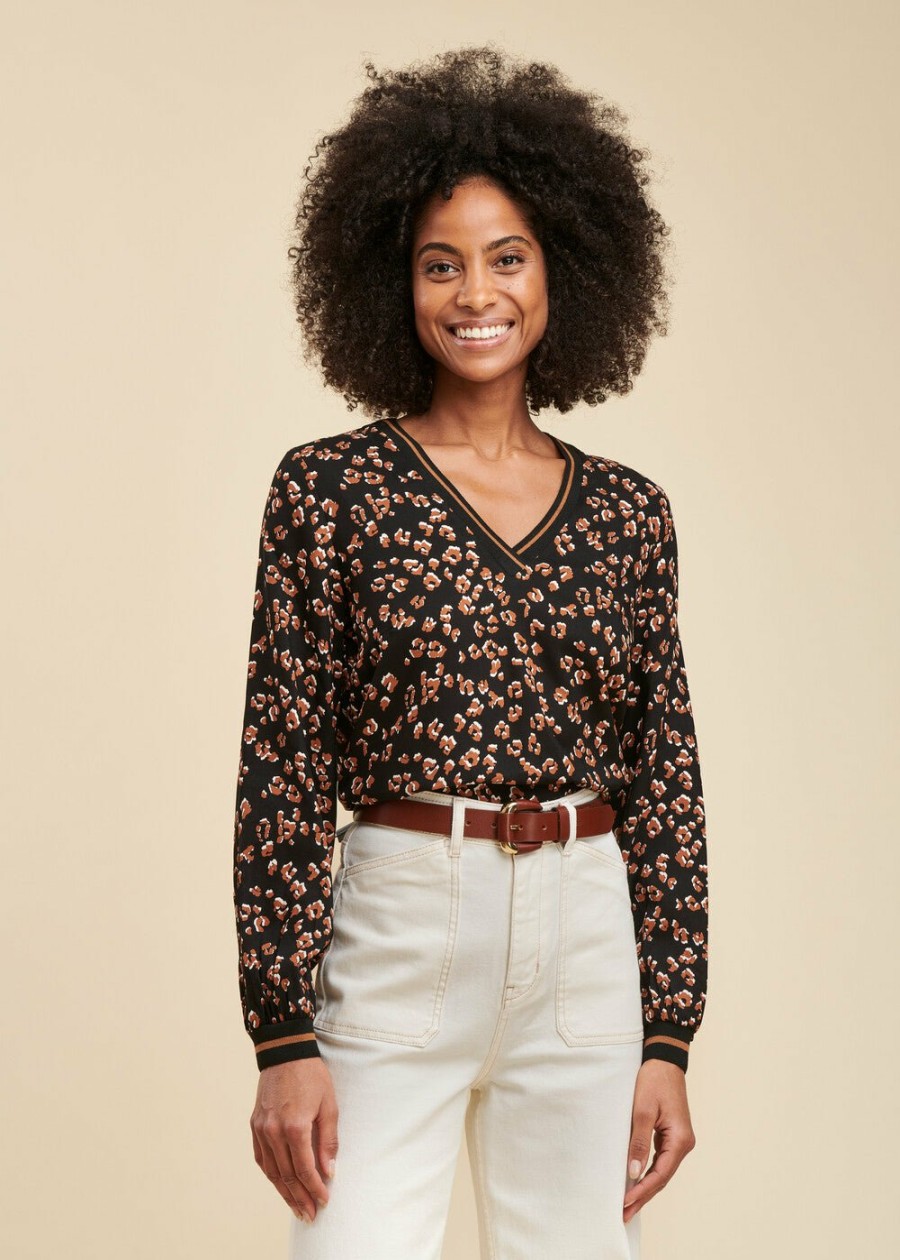 Pret-A-Porter LA FEE maraboutee | Top Coupe Droite A Imprime Leopard Noir