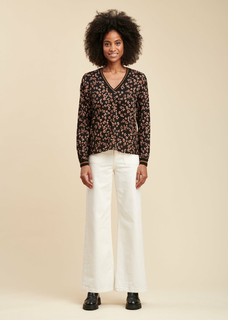 Pret-A-Porter LA FEE maraboutee | Top Coupe Droite A Imprime Leopard Noir