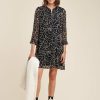 Pret-A-Porter LA FEE maraboutee | Robe Courte En Voile De Polyester Recycle A Imprime Floral Noir/Ecru