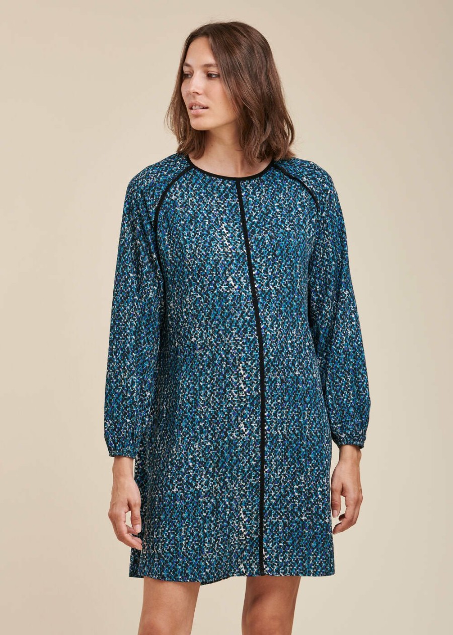 Pret-A-Porter LA FEE maraboutee | Robe Courte Imprimee Coupe Trapeze Bleu