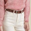 Accessoires LA FEE maraboutee | Ceinture Broderies Et Studs En Cuir De Vachette Camel