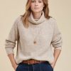 Pret-A-Porter LA FEE maraboutee | Pull Col Boule En Maille Cotes Perlees Greige