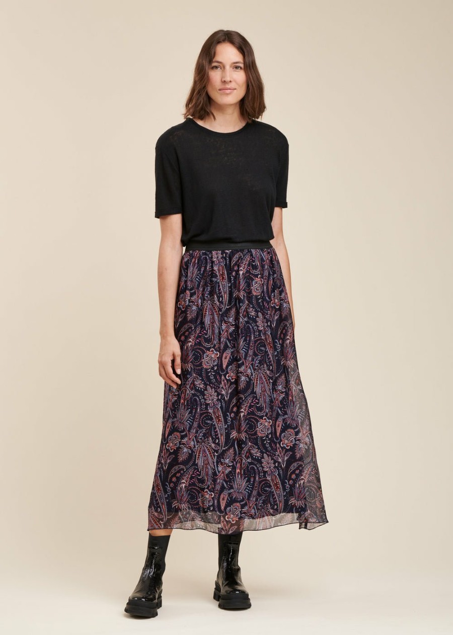 Pret-A-Porter LA FEE maraboutee | Jupe Longue En Voile De Viscose Soie A Imprime Floral Navy