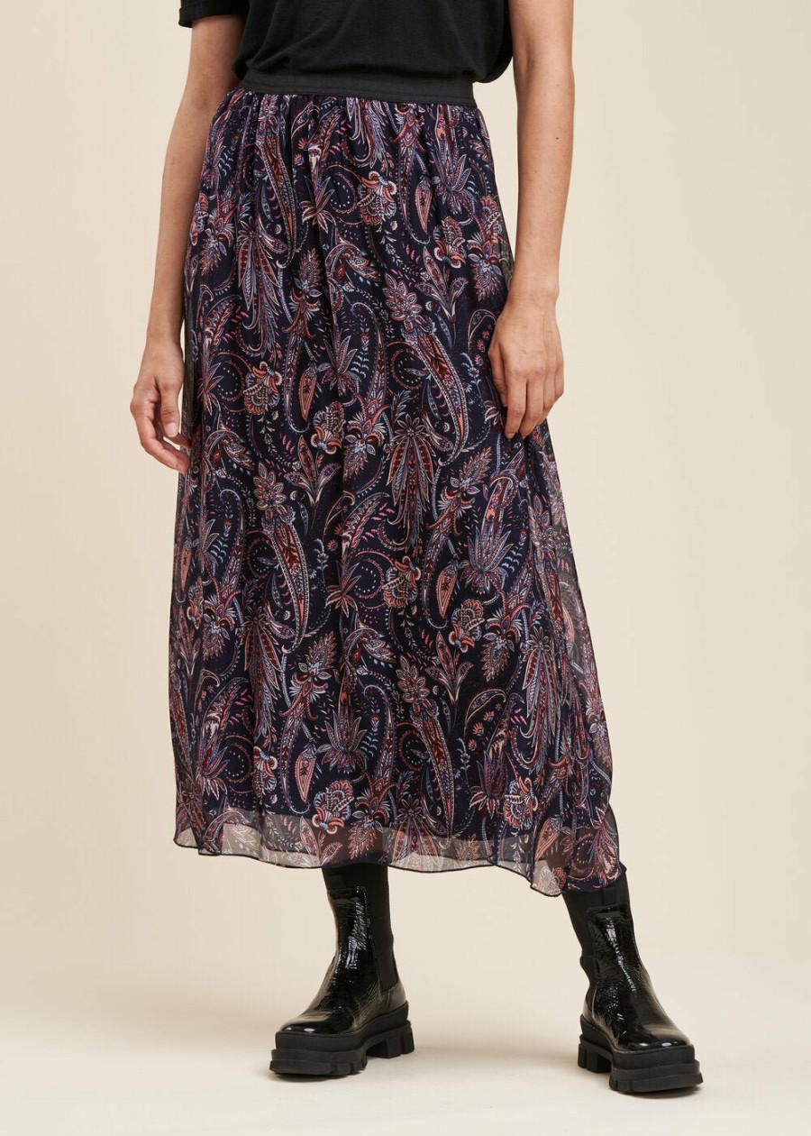 Pret-A-Porter LA FEE maraboutee | Jupe Longue En Voile De Viscose Soie A Imprime Floral Navy