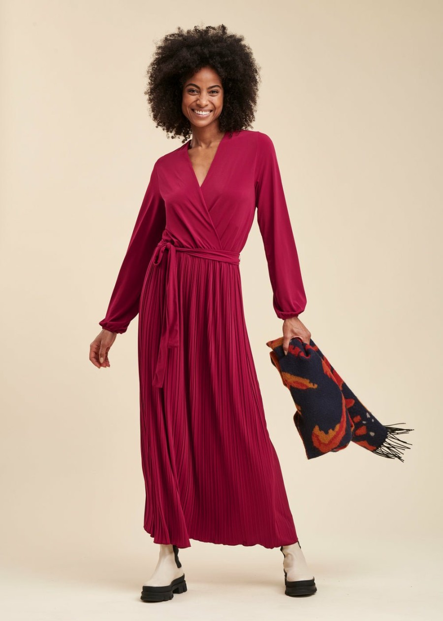 Pret-A-Porter LA FEE maraboutee | Robe Longue Jersey Plisse Rouge