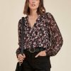 Pret-A-Porter LA FEE maraboutee | Top Bi-Matiere A Imprime Fleuri Noir / Rouge