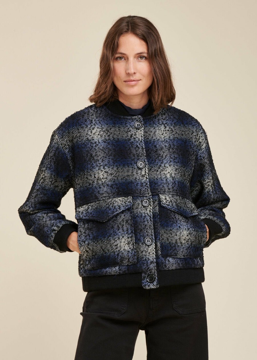 Pret-A-Porter LA FEE maraboutee | Blouson Bomber A Carreaux Bleu