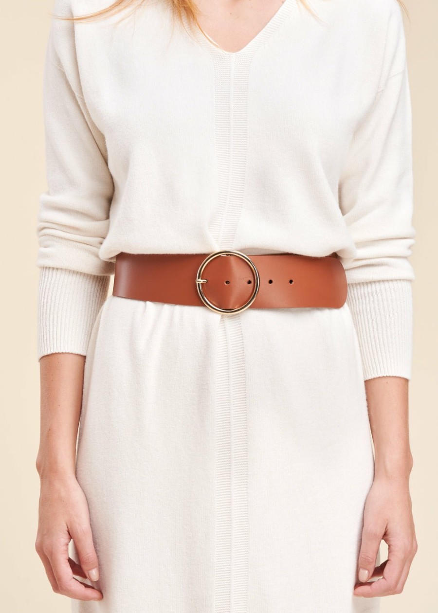 Accessoires LA FEE maraboutee | Ceinture Large En Cuir De Vachette Boucle Ronde Camel