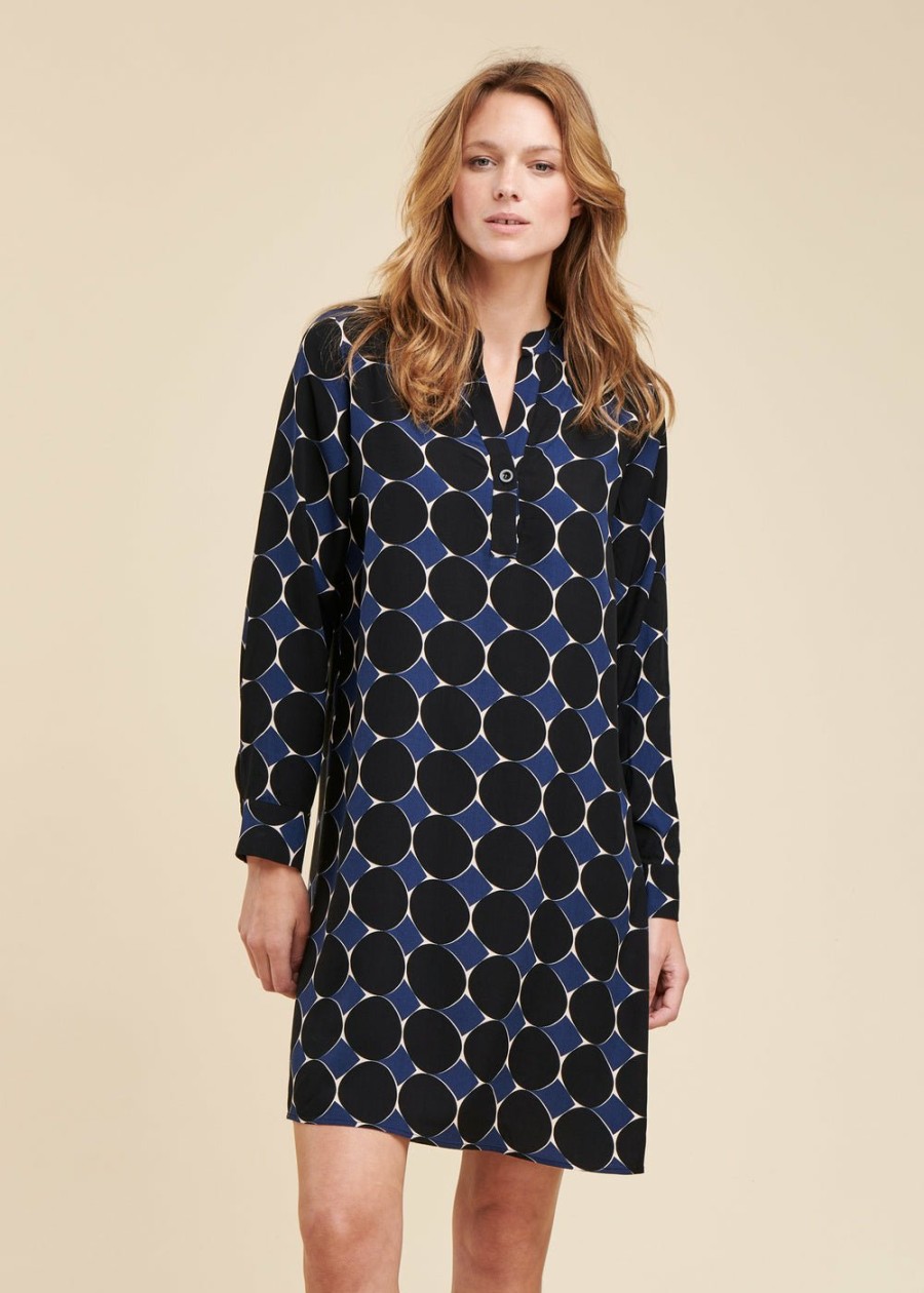 Pret-A-Porter LA FEE maraboutee | Robe Courte A Imprime Graphique En Viscose Ecovero Navy/Noir