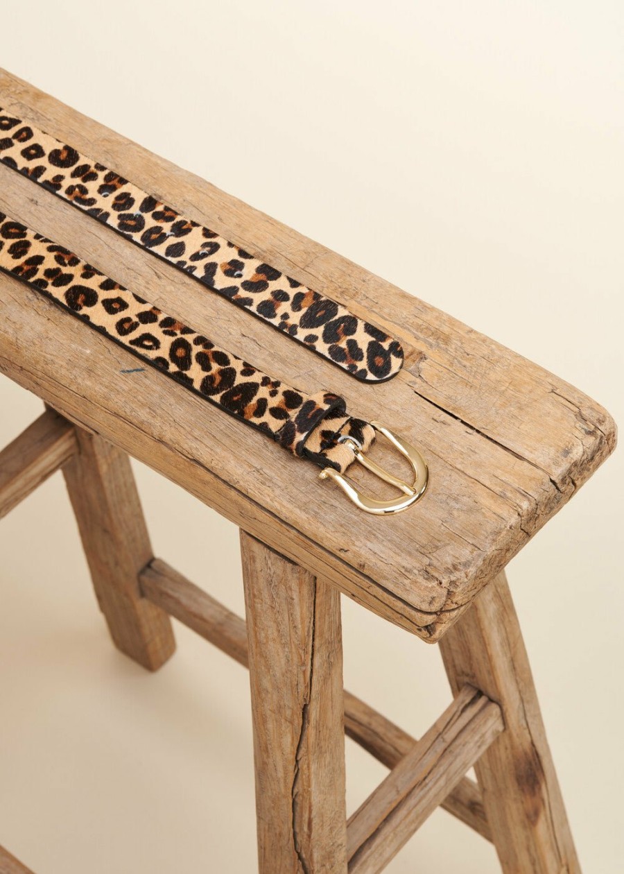 Accessoires LA FEE maraboutee | Ceinture En Cuir De Vachette Imprime Leopard Vigne