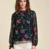 Pret-A-Porter LA FEE maraboutee | Top Fluide Manches Longues A Fleurs Noir