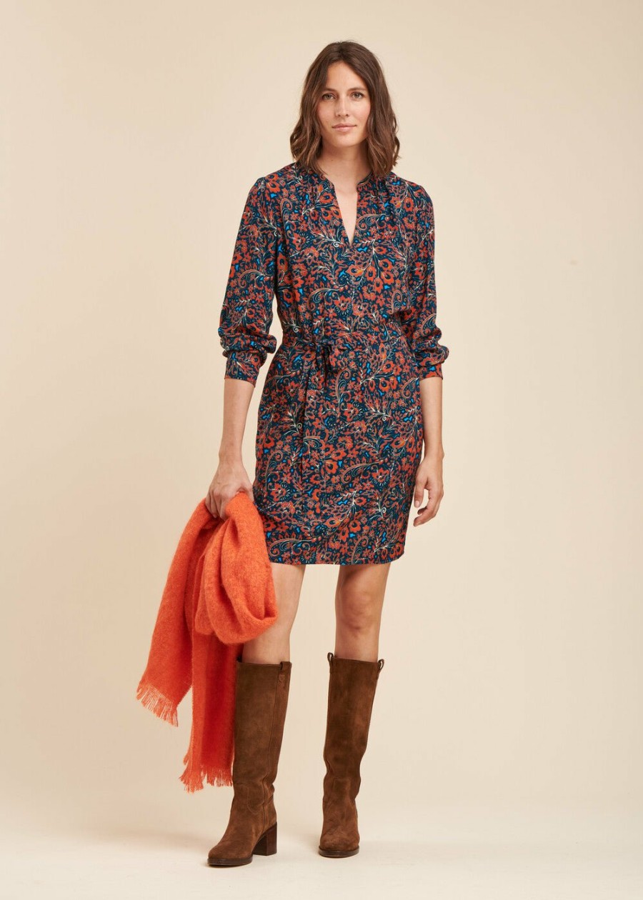 Pret-A-Porter LA FEE maraboutee | Robe Courte Ample A Imprime Floral En Viscose Ecovero Bleu/Mars