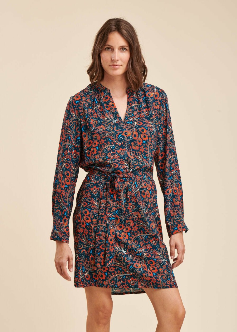 Pret-A-Porter LA FEE maraboutee | Robe Courte Ample A Imprime Floral En Viscose Ecovero Bleu/Mars