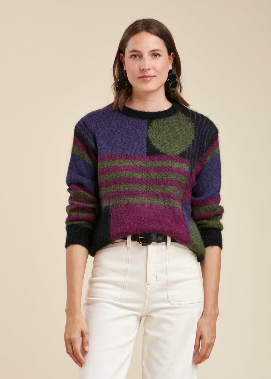 Pret-A-Porter LA FEE maraboutee | Pull Maille Jacquard Vert / Violet