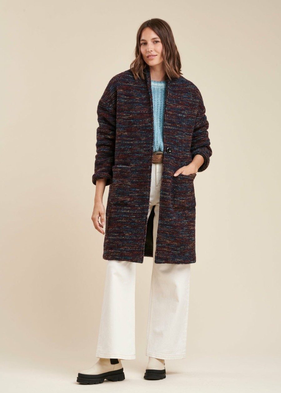 Pret-A-Porter LA FEE maraboutee | Manteau Sans Col Aubergine