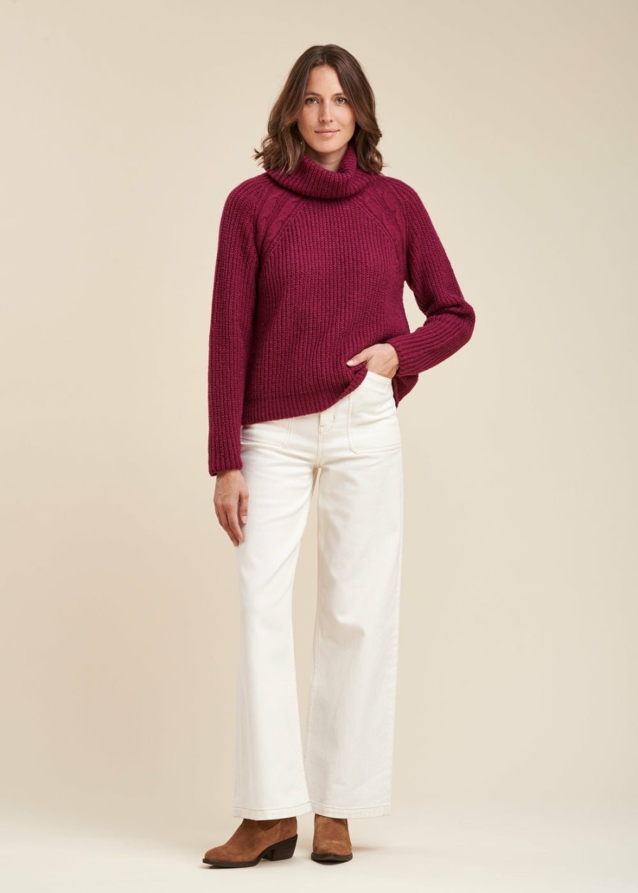 Pret-A-Porter LA FEE maraboutee | Pull Mousseux Col Boule Rose Arctique