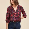 Pret-A-Porter LA FEE maraboutee | Top Ample A Imprime Fleuri Navy/Rouge