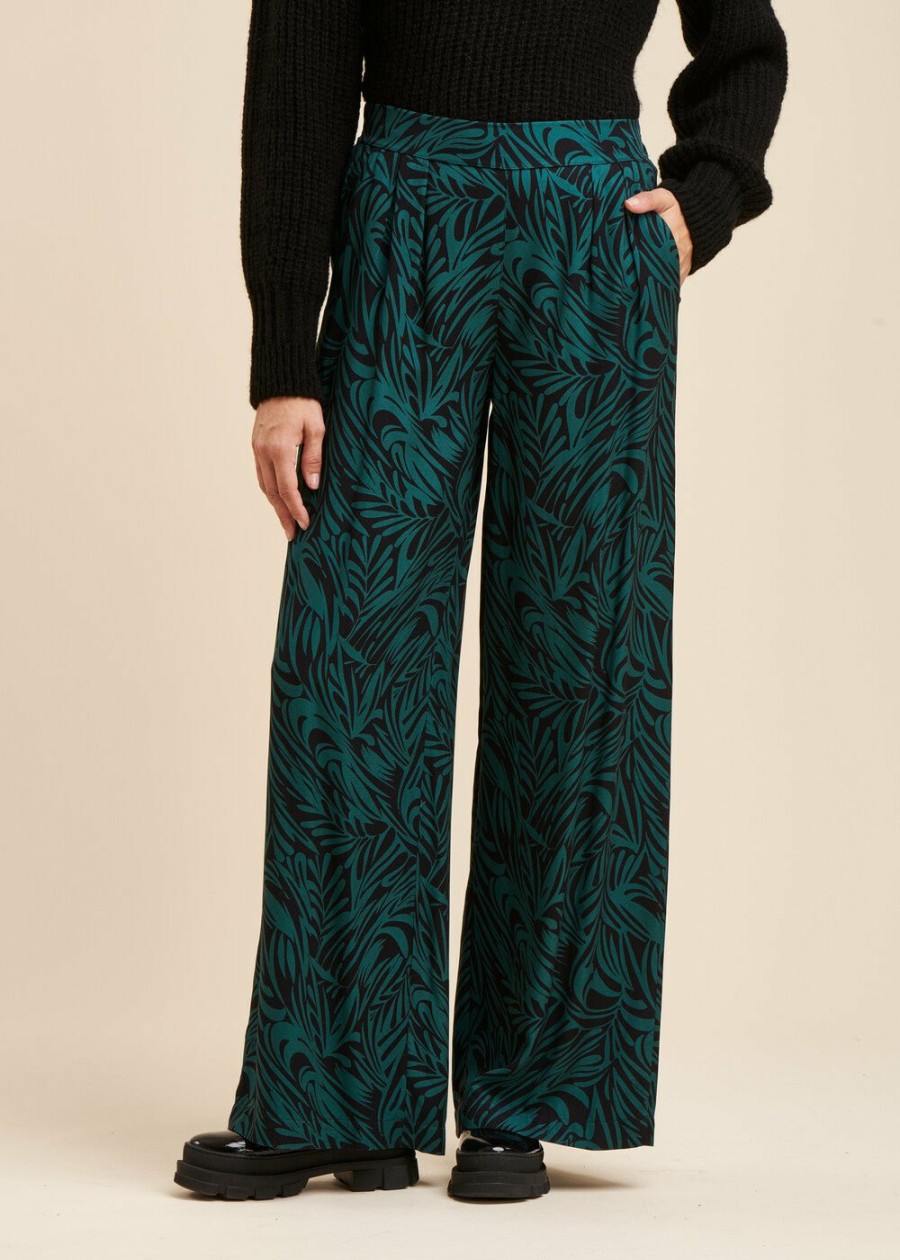 Pret-A-Porter LA FEE maraboutee | Pantalon Ample A Imprime Bicolore Vert/Noir