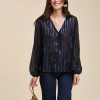 Pret-A-Porter LA FEE maraboutee | Chemisier En Voile Avec Sequins Noir/Bleu