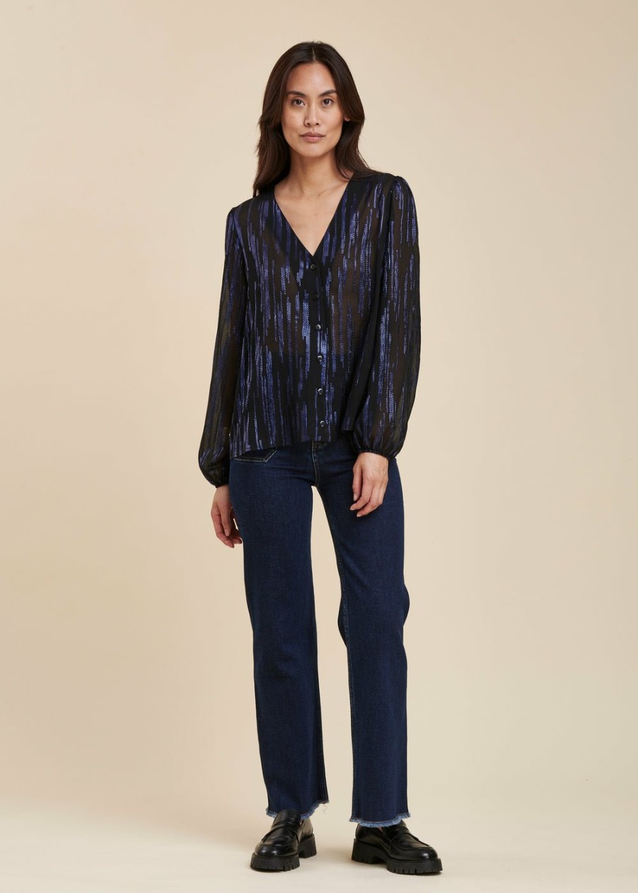 Pret-A-Porter LA FEE maraboutee | Chemisier En Voile Avec Sequins Noir/Bleu