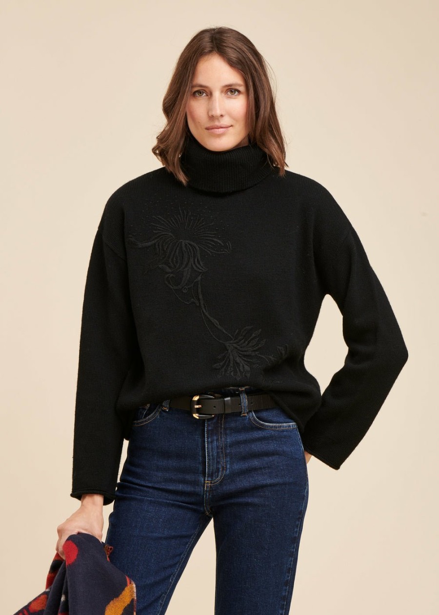 Pret-A-Porter LA FEE maraboutee | Pull Ample Brode Noir