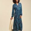 Pret-A-Porter LA FEE maraboutee | Robe Longue Imprimee En Viscose Ecovero Bleu