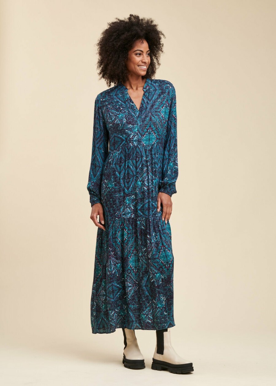 Pret-A-Porter LA FEE maraboutee | Robe Longue Imprimee En Viscose Ecovero Bleu