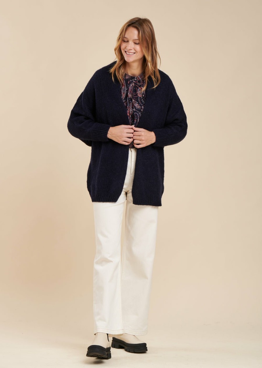 Pret-A-Porter LA FEE maraboutee | Gilet Oversize En Maille Irisee Marine