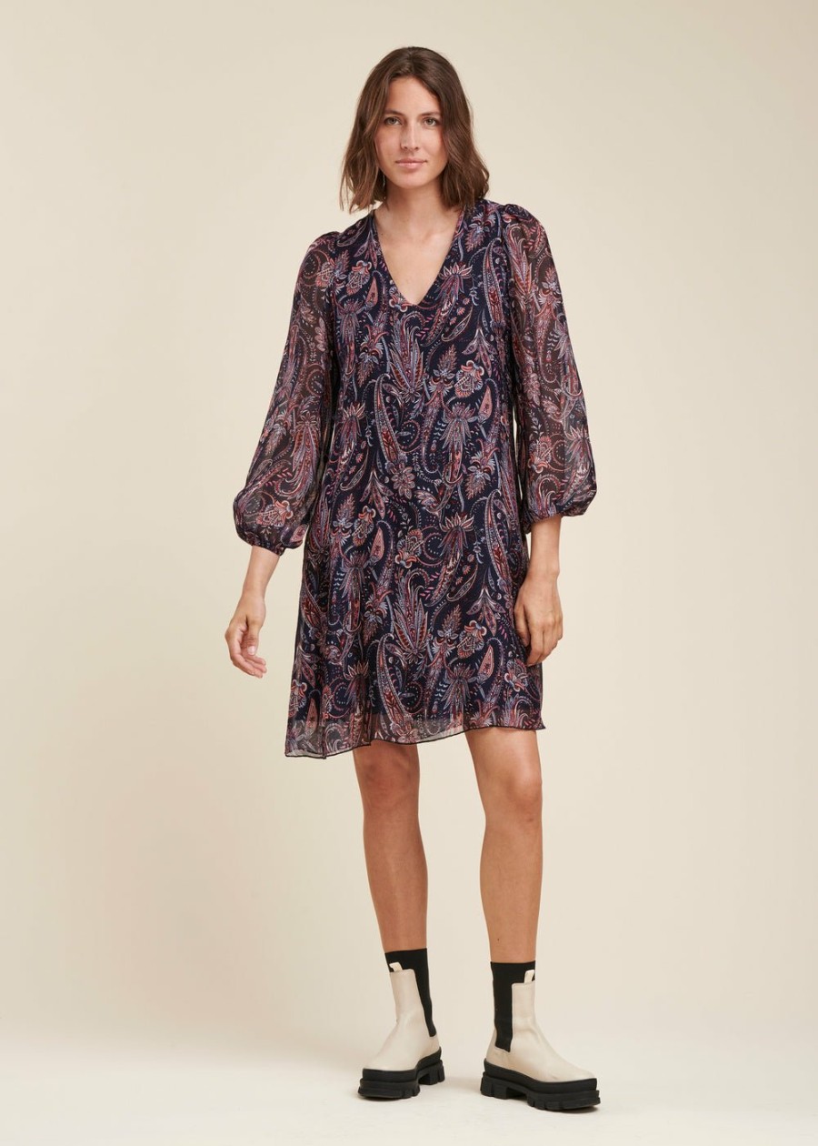 Pret-A-Porter LA FEE maraboutee | Robe Courte Ample En Voile De Viscose Soie A Imprime Floral Navy