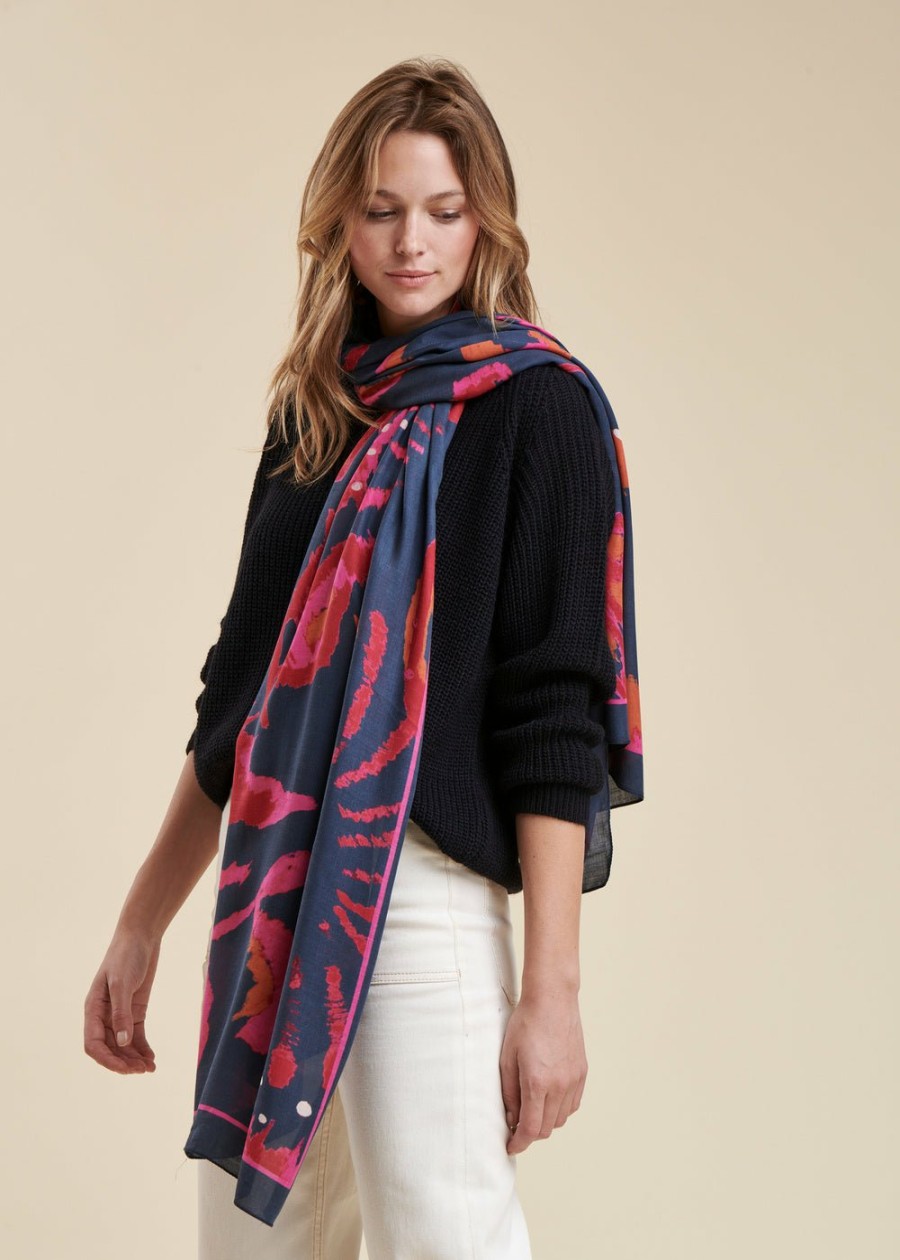 Accessoires LA FEE maraboutee | Foulard Imprime En Viscose Navy/Rouge