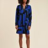 Pret-A-Porter LA FEE maraboutee | Robe Jersey Motifs Geometriques Noir/Bleu