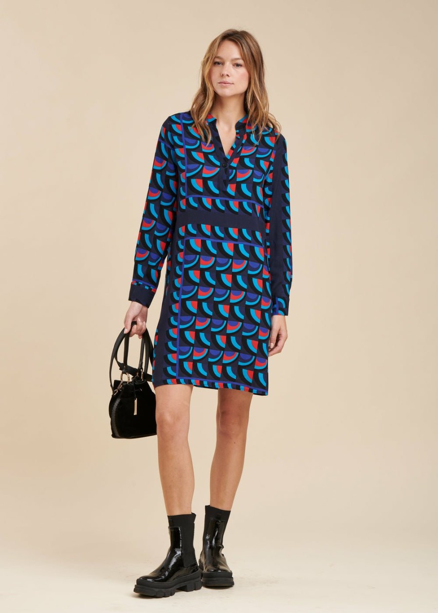 Pret-A-Porter LA FEE maraboutee | Robe Courte A Imprime Graphique En Viscose Ecovero Bleu/Rouge