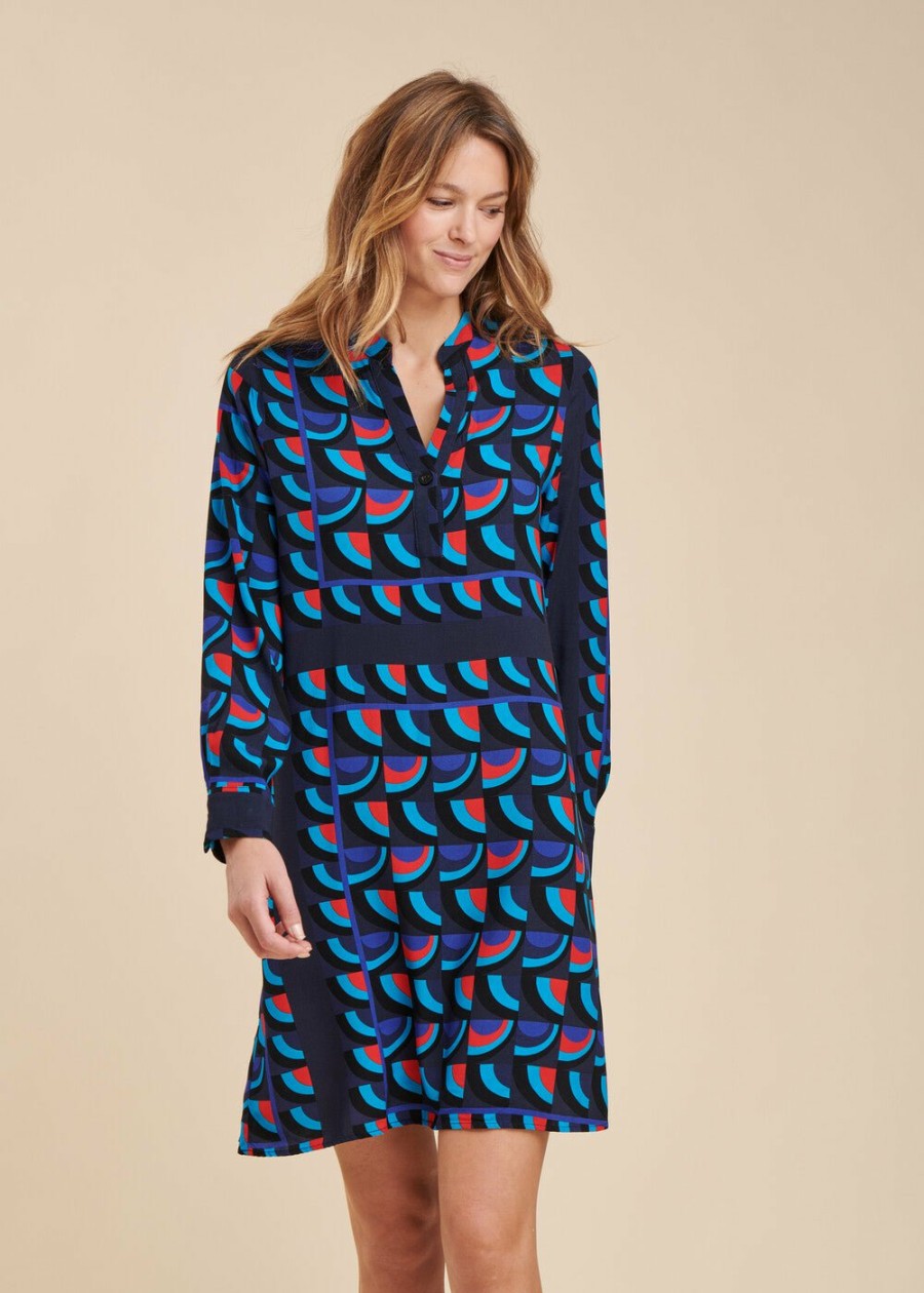 Pret-A-Porter LA FEE maraboutee | Robe Courte A Imprime Graphique En Viscose Ecovero Bleu/Rouge