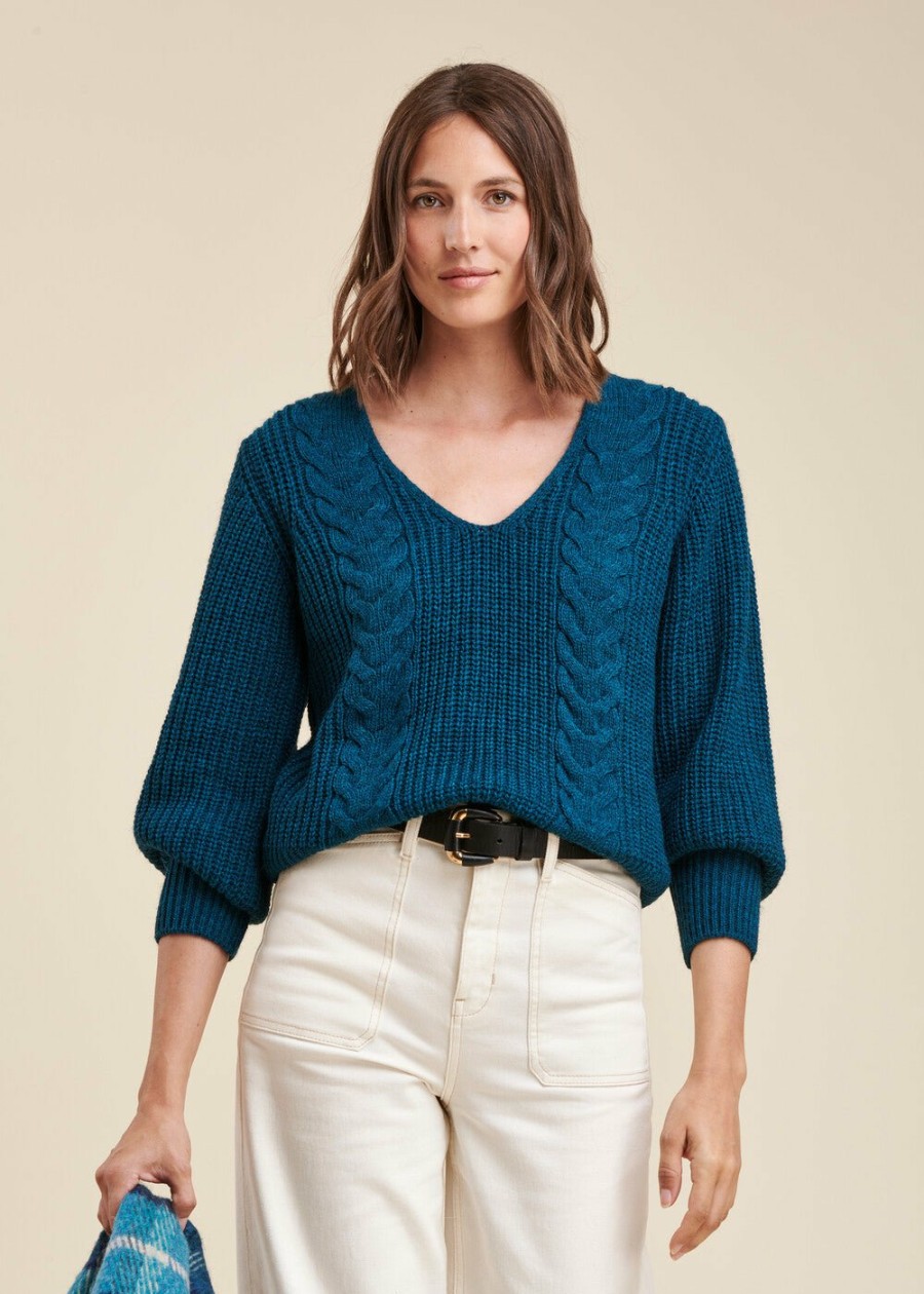 Pret-A-Porter LA FEE maraboutee | Pull Encolure V Petrole Light