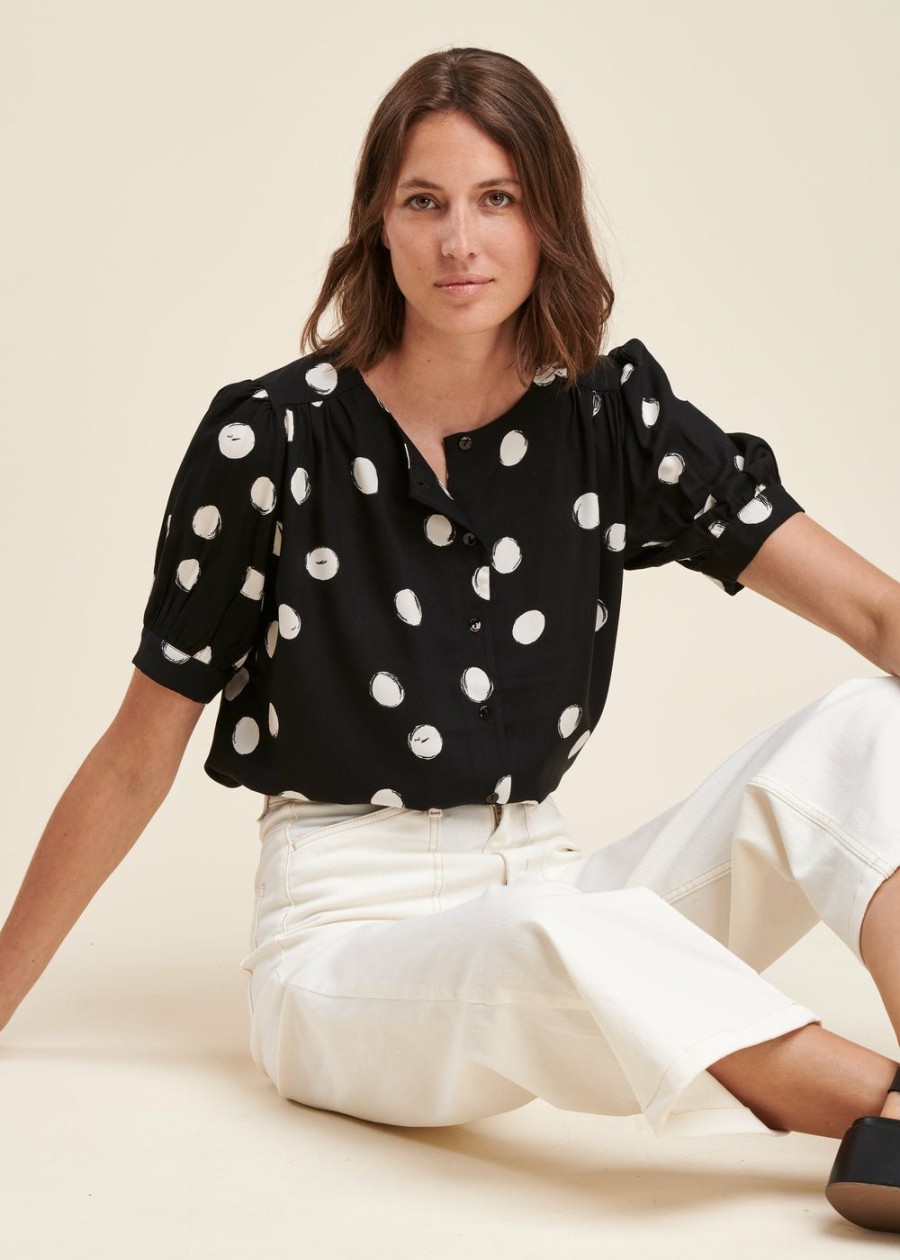 Pret-A-Porter LA FEE maraboutee | Chemise Ample A Imprime A Pois Noir/Ecru