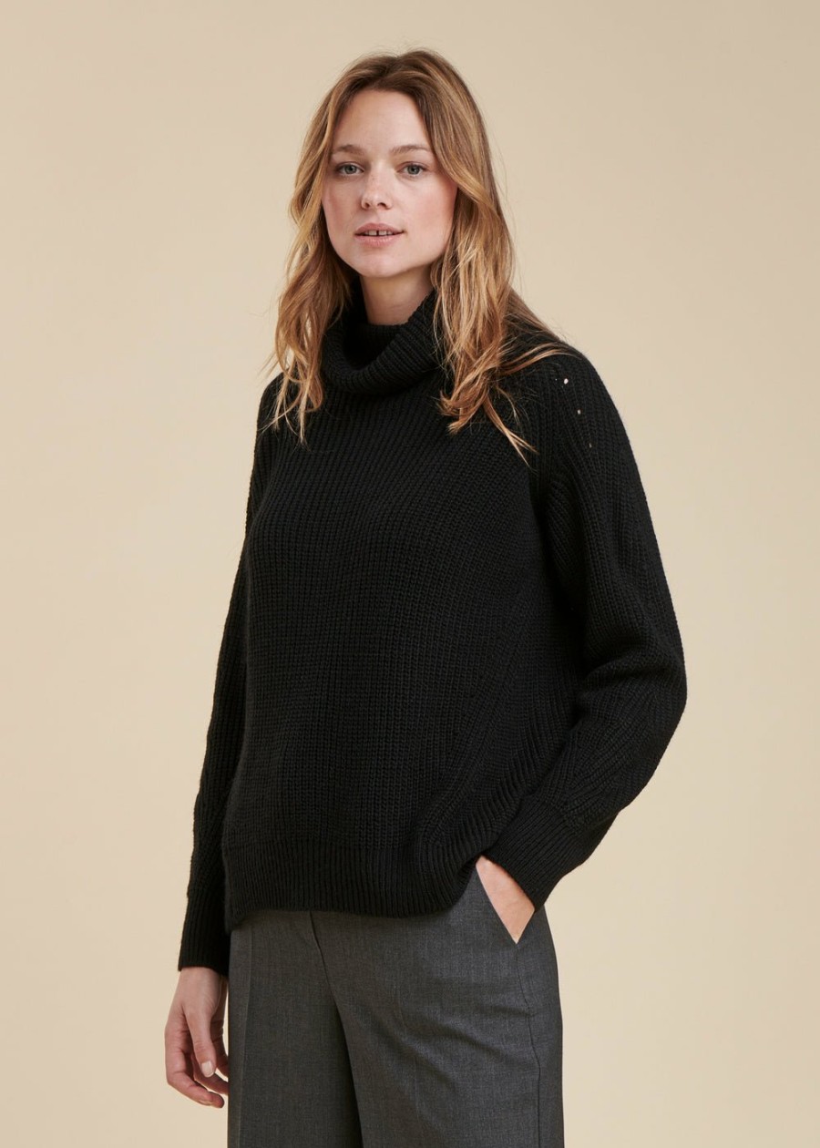 Pret-A-Porter LA FEE maraboutee | Pull Col Boule En Maille Cotes Perlees Greige