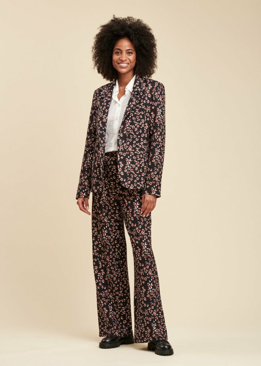 Pret-A-Porter LA FEE maraboutee | Pantalon Ample A Imprime Leopard Noir