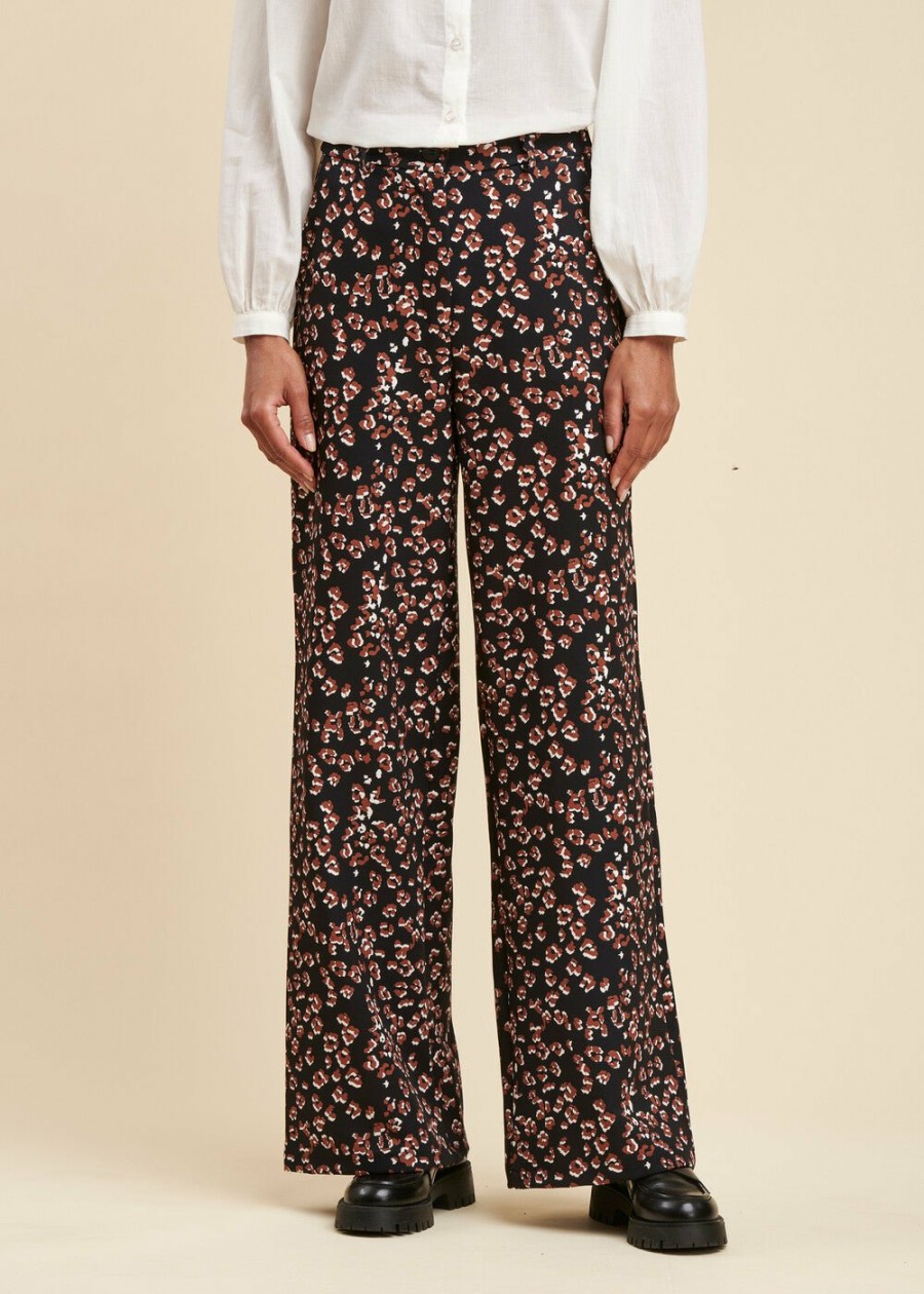 Pret-A-Porter LA FEE maraboutee | Pantalon Ample A Imprime Leopard Noir