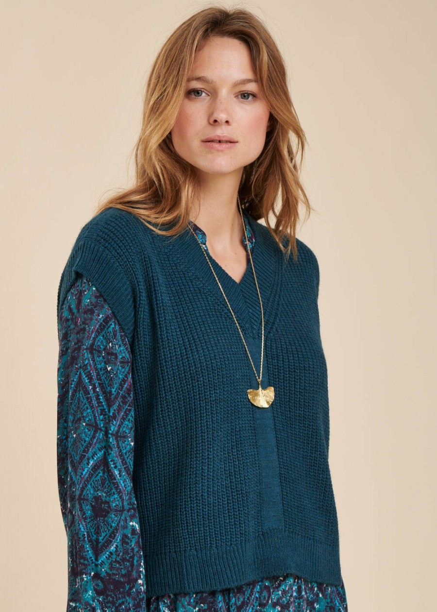 Pret-A-Porter LA FEE maraboutee | Pull Sans Manches En Maille Cotes Perlees Ecru